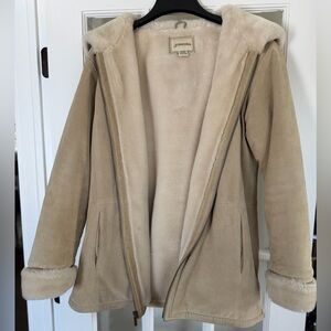 St. John's Bay Cream Genuine Leather Suede with Faux Fur Jacket